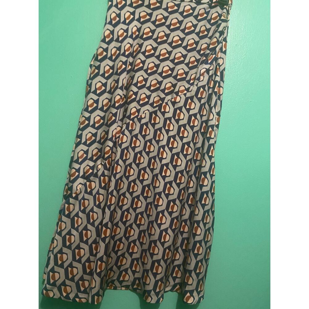 Zara Woman Blue/ taupe abstract print maxi skirt pleated and ruched sides w zip - Picture 10 of 10